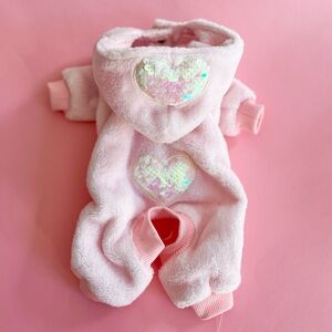 Pink Fleece Dog Hoodie with Sequin Hearts